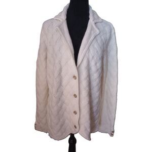 Koret Women's Large Weave Style Button Front White Knit Cardigan, Vintage